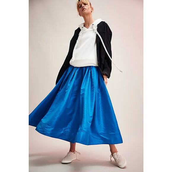 New Free People Emilia Full Skirt $98 SMALL Lake Victoria BLUE High-Rise - Picture 4 of 4